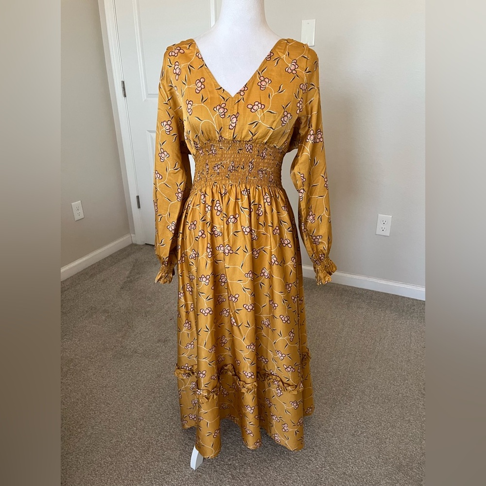 NWT OuterKnown Organic Cotton Silk Blend Oceana Floral Midi Dress Size Small